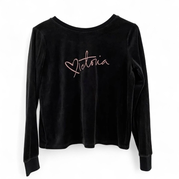 Victoria's Secret Open Back Long Sleeves Black Velour Sweatshirt Women's Size XS - Picture 3 of 9